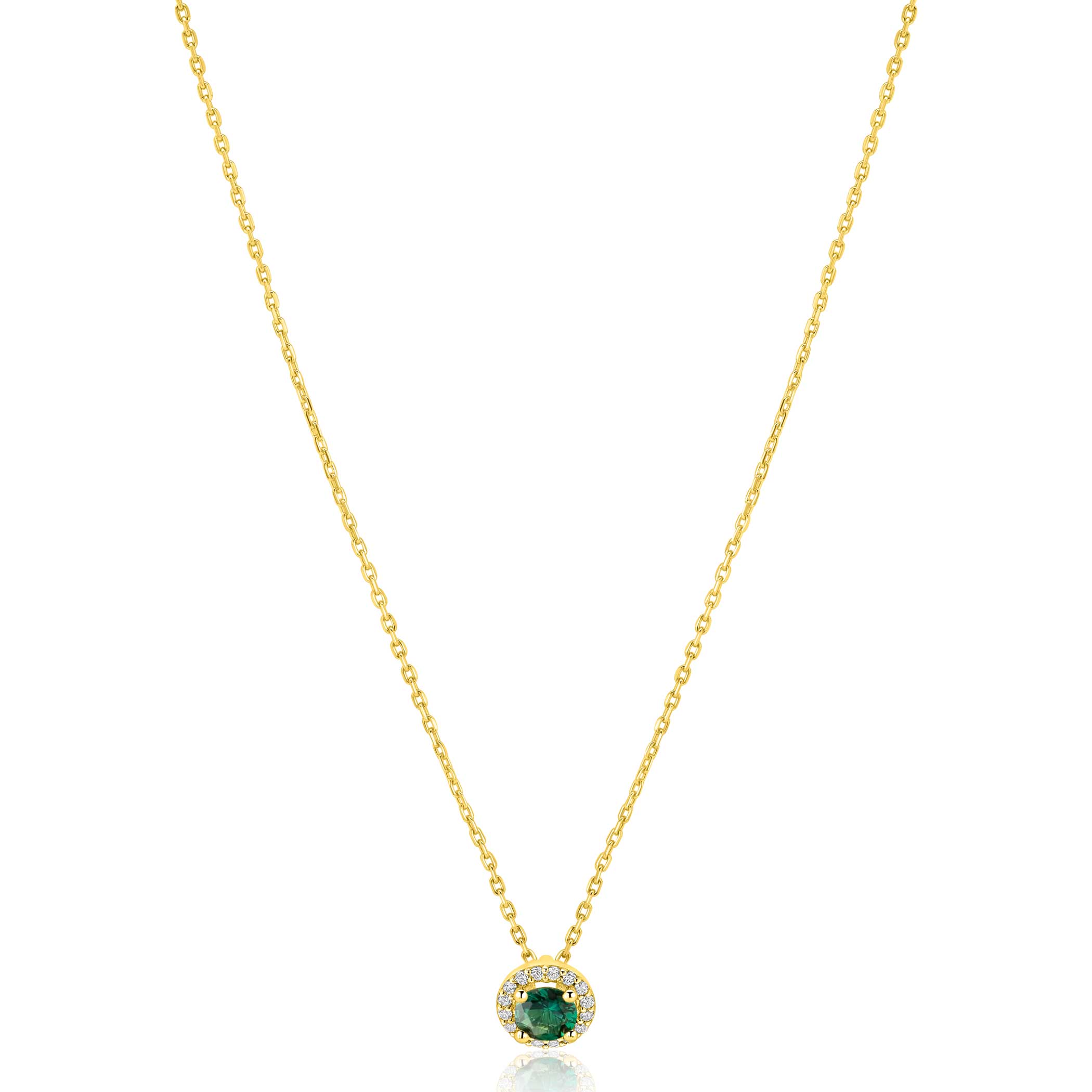 ZINZI goldplated zilveren ketting 45cm met smaragdgroene kleursteen in entourage zetting ZIC2697G