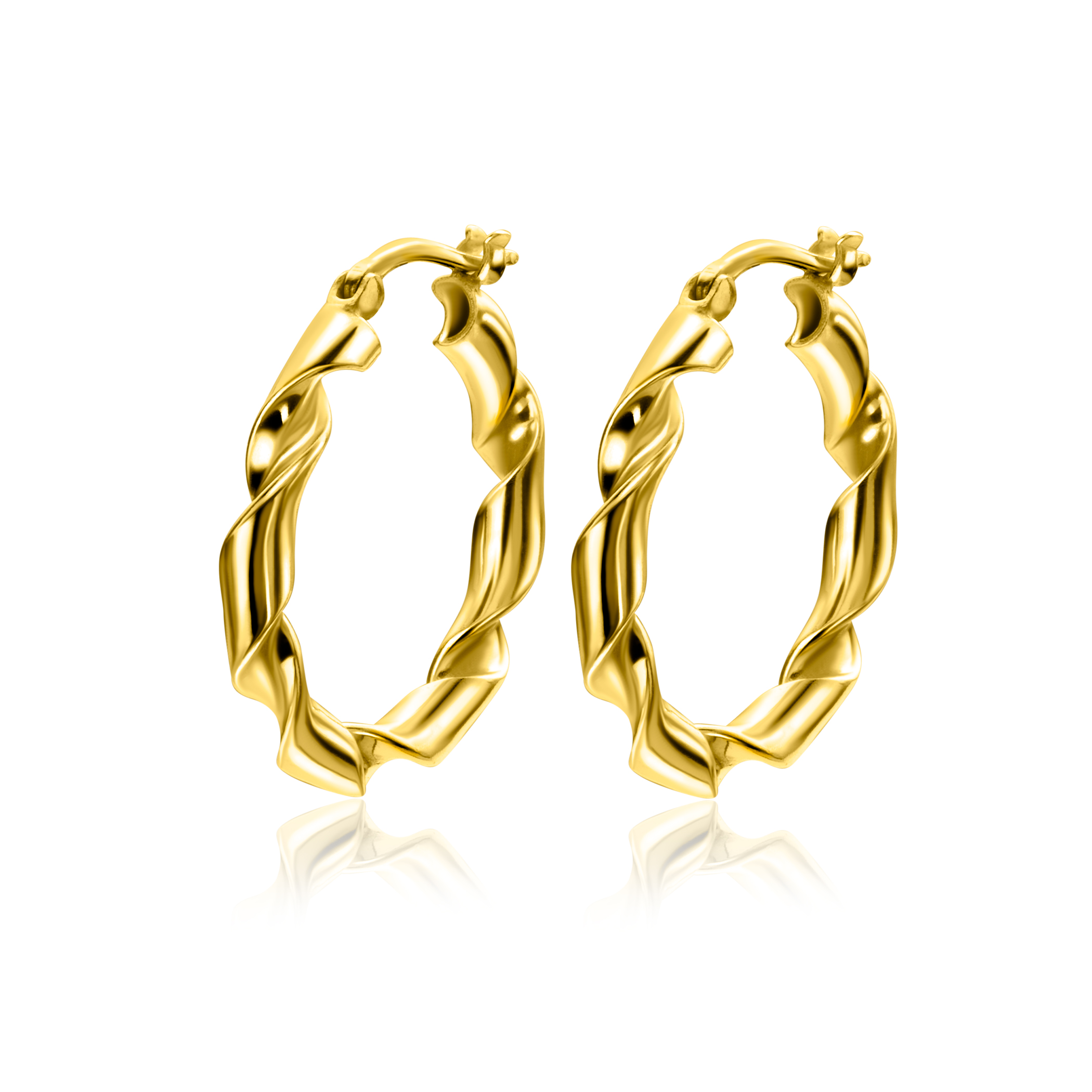 28mm ZINZI gold plated zilveren oorringen met trendy gedraaide buis 28x3mm ZIO2406G