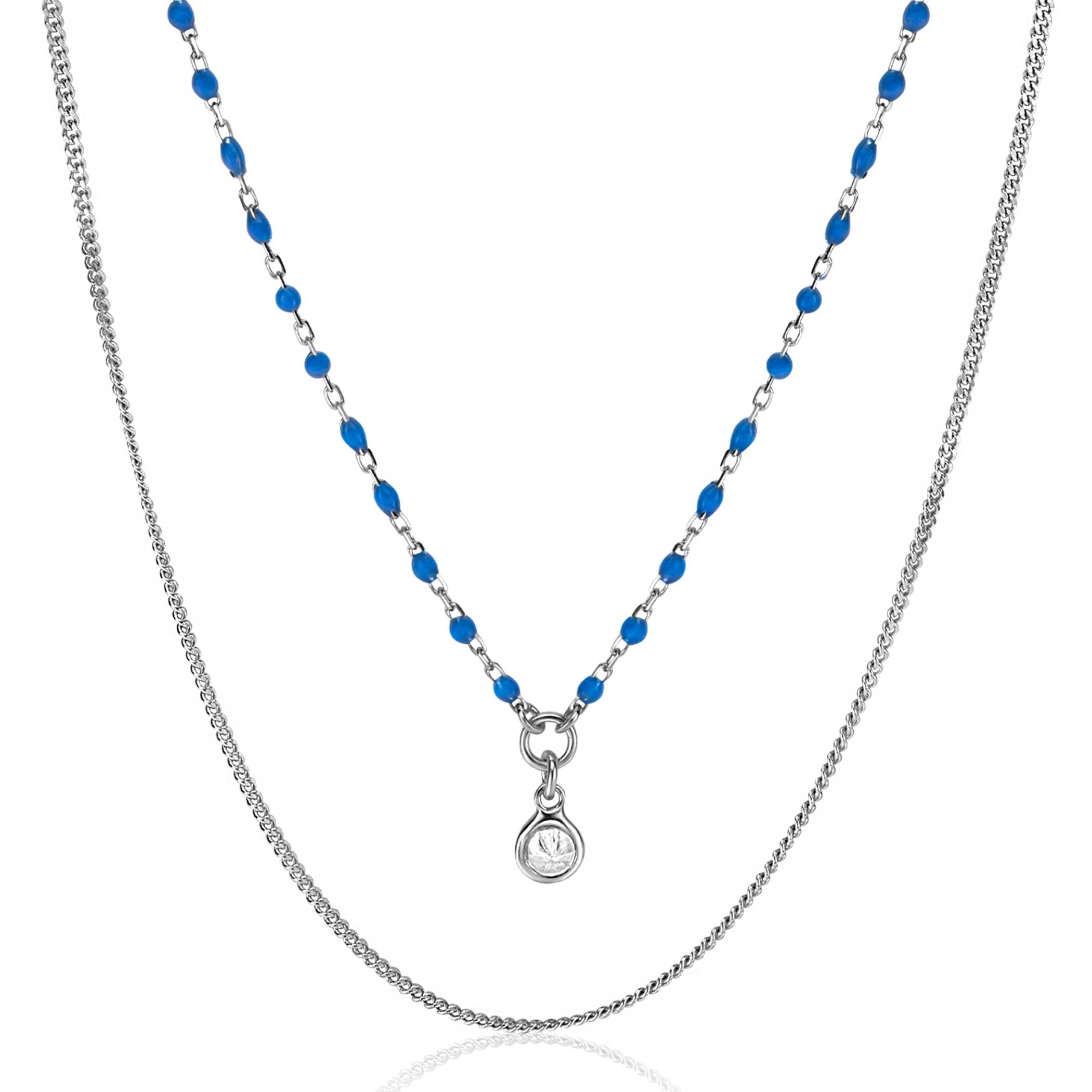 ZINZI zilveren multilook ketting met gourmet en blauwe bolletjes schakels, ronde zetting met witte zirconia 42-45cm ZIC2529