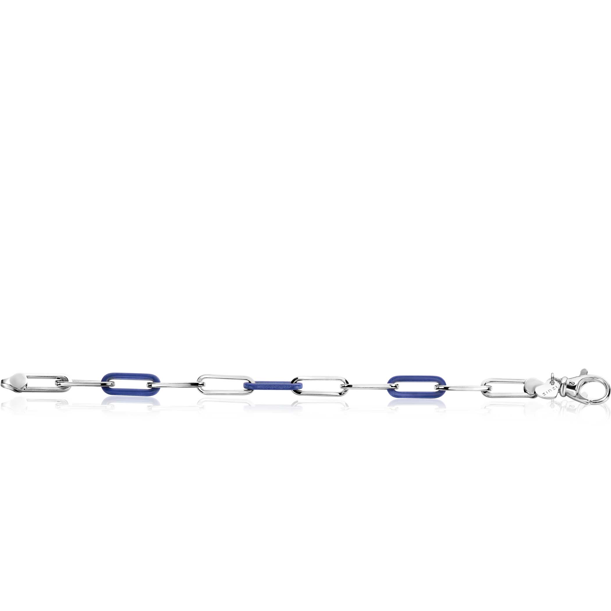 ZINZI zilveren armband met paperclip-schakels en drie trendy schakels in lapis blauw 19cm ZIA2549