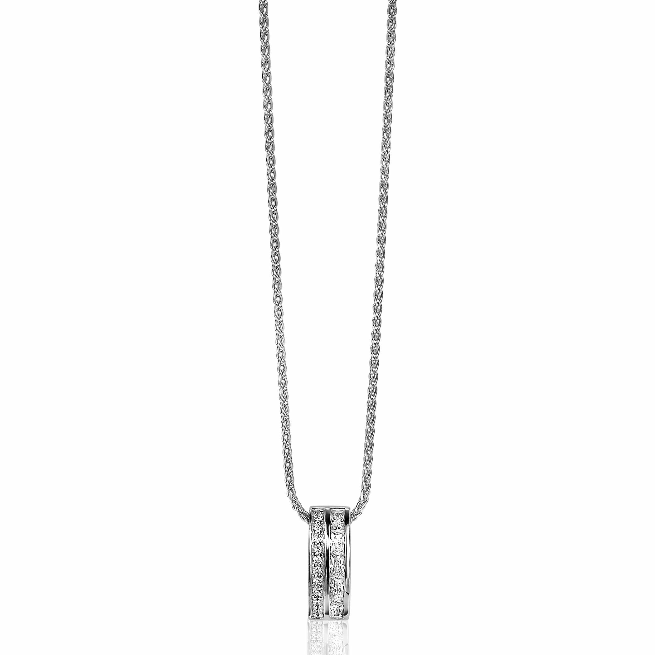 ZINZI zilveren luxe langwerpige hanger witte zirconia's 14mm ZIH2118 (zonder collier)