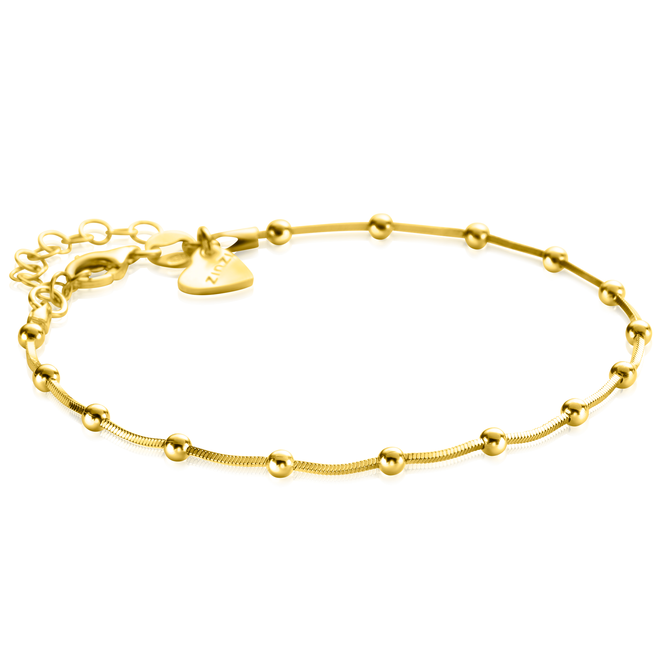 boter Opvoeding Analist ZINZI gold plated zilveren slangen-armband met vierkant geslepen schakels  en 15 verfijnde glanzende bolletjes 17-20cm ZIA2471G