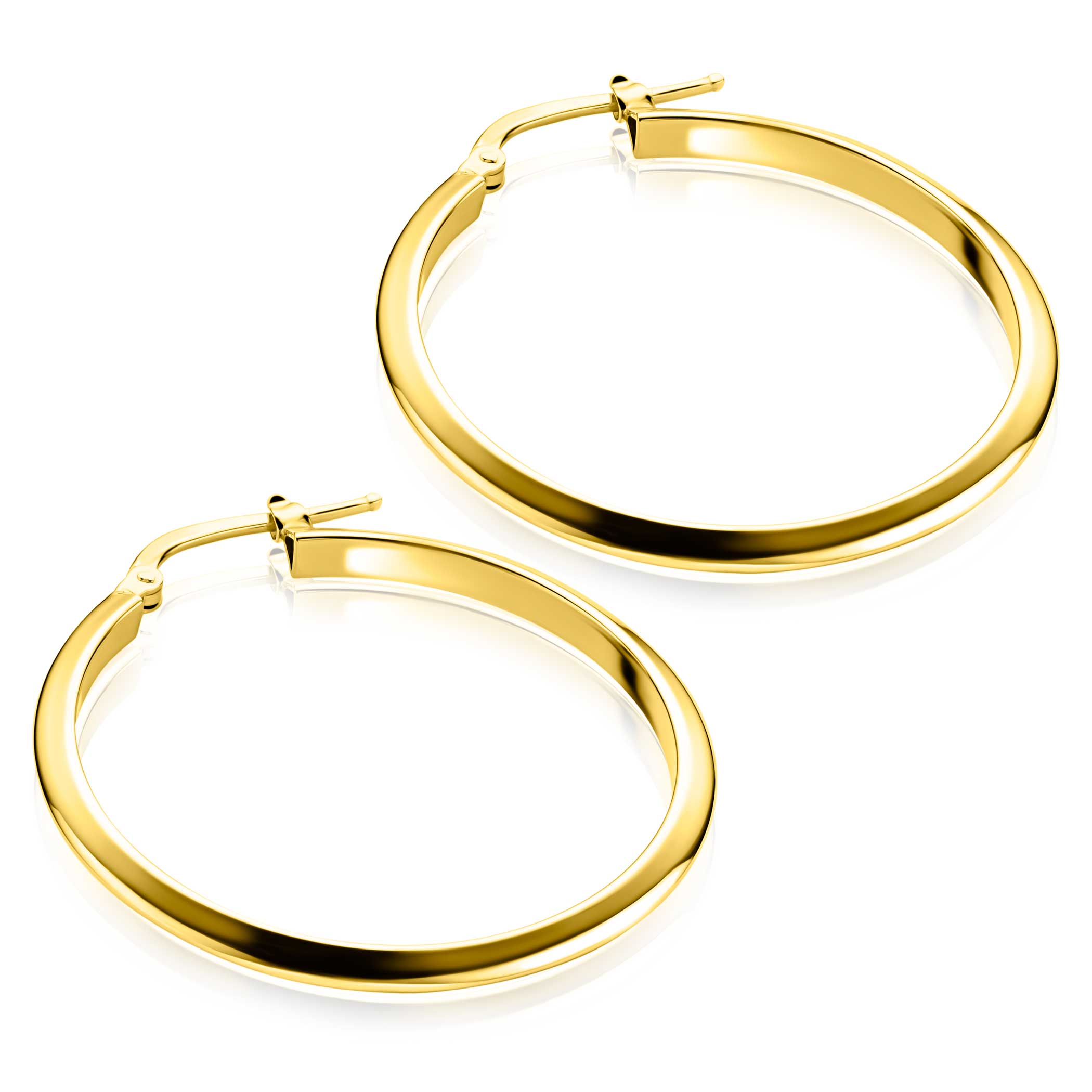 35mm ZINZI gold plated zilveren oorringen met gladde buis 3mm breed en handige bovensluiting ZIO2857G