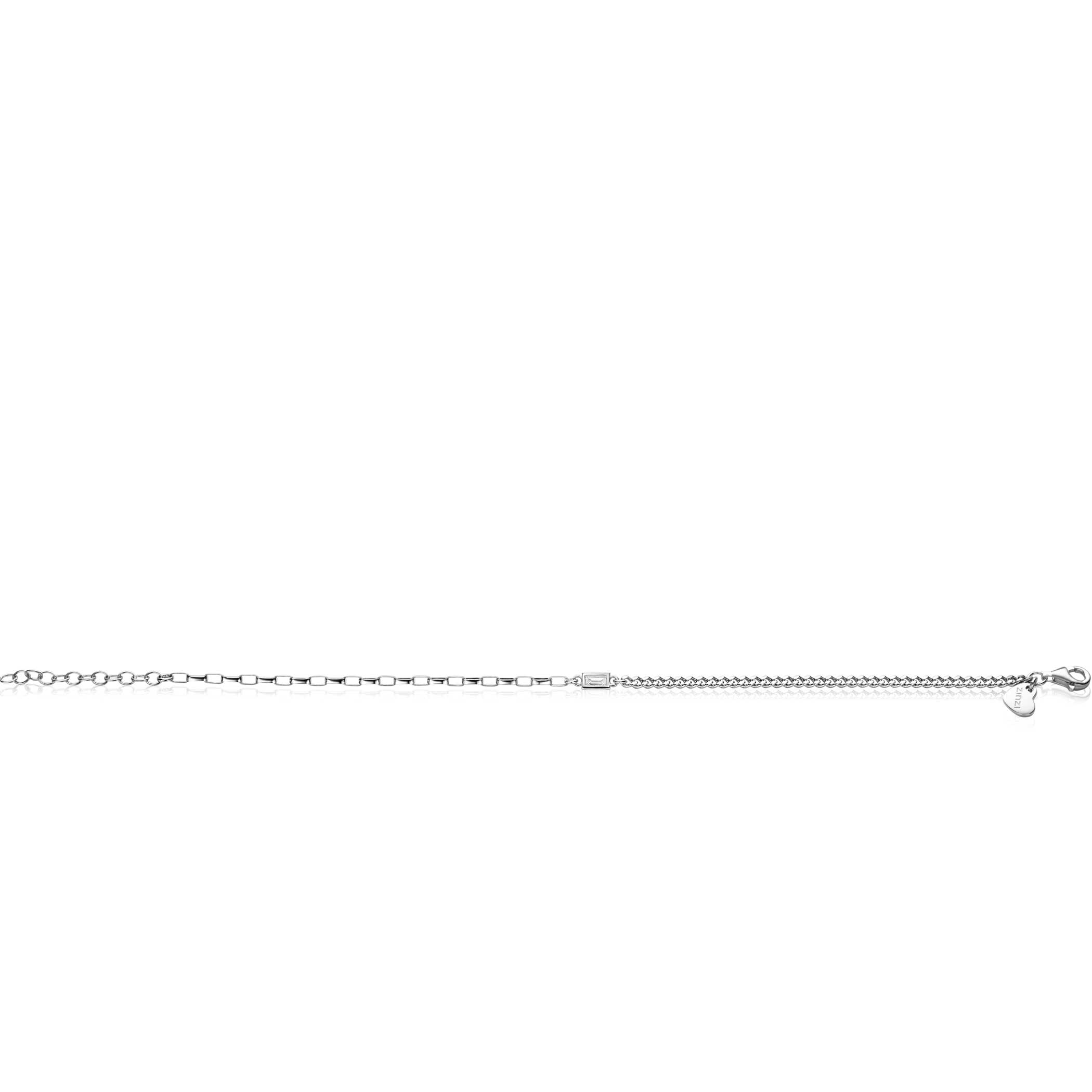 ZINZI zilveren schakelarmband met gourmet en vierkante schakels met rechthoekige zetting witte zirconia 16,5-19,5cm ZIA2519