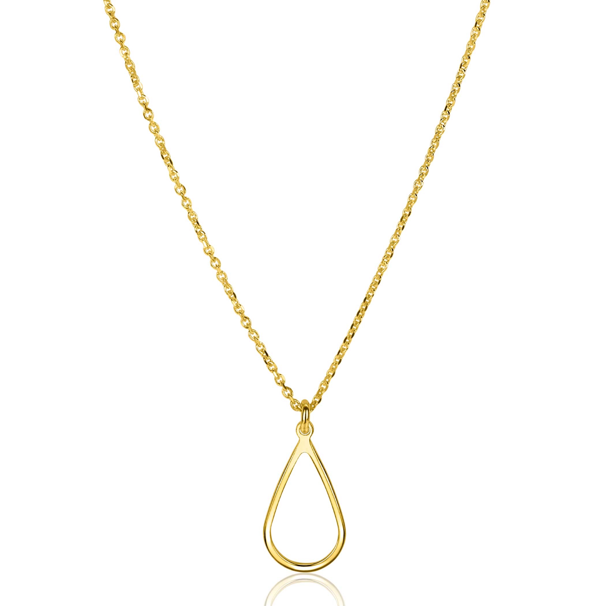 ZINZI gold plated zilveren jasseron ketting met open druppelvormige hanger (10mm) 42-45cm ZIC2635
