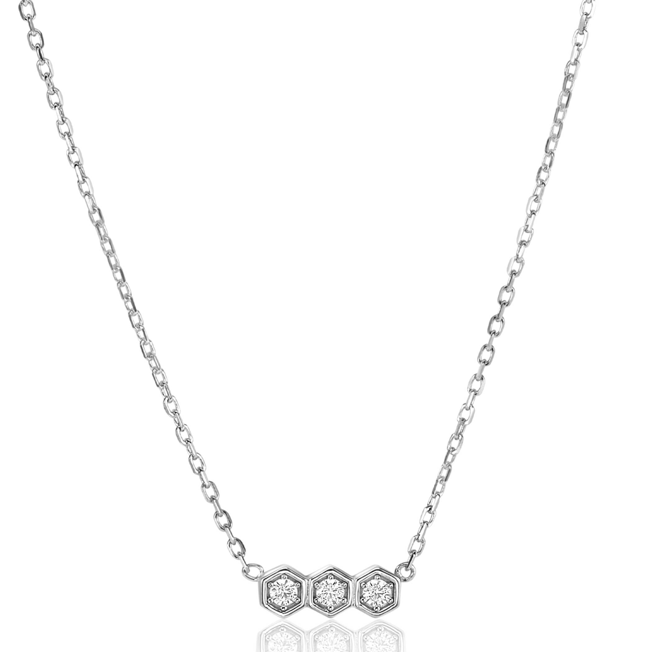 ZINZI zilveren ketting met drie zeshoek-zettingen bezet met witte zirconia's 42-45cm ZIC2543