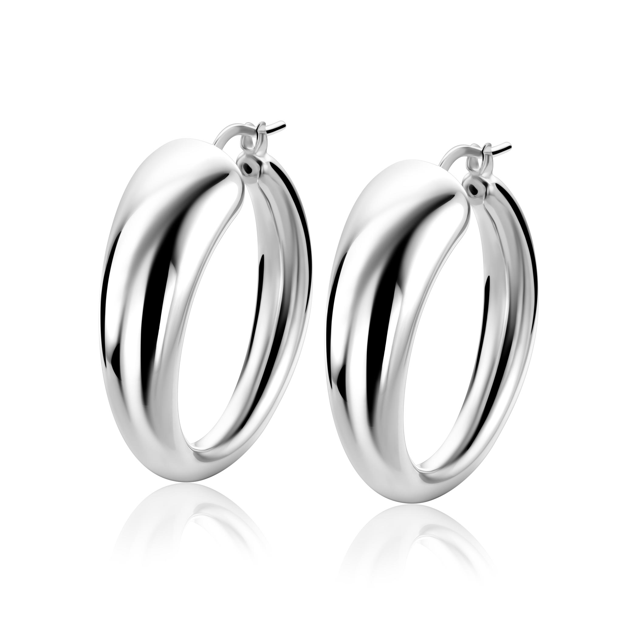 32mm ZINZI zilveren oorringen met een bolle aflopende vorm en handige bovensluiting ZIO2789