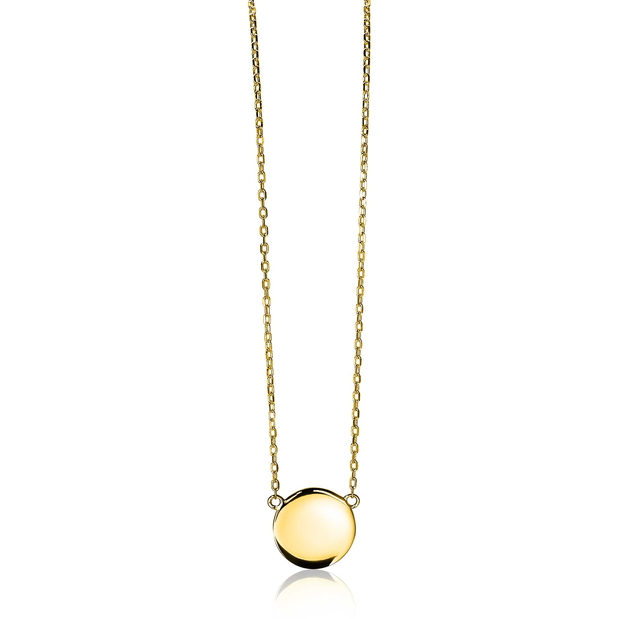 ZINZI gold plated zilveren ketting 43cm met rond plaatje 15mm om te graveren ZIC2345G