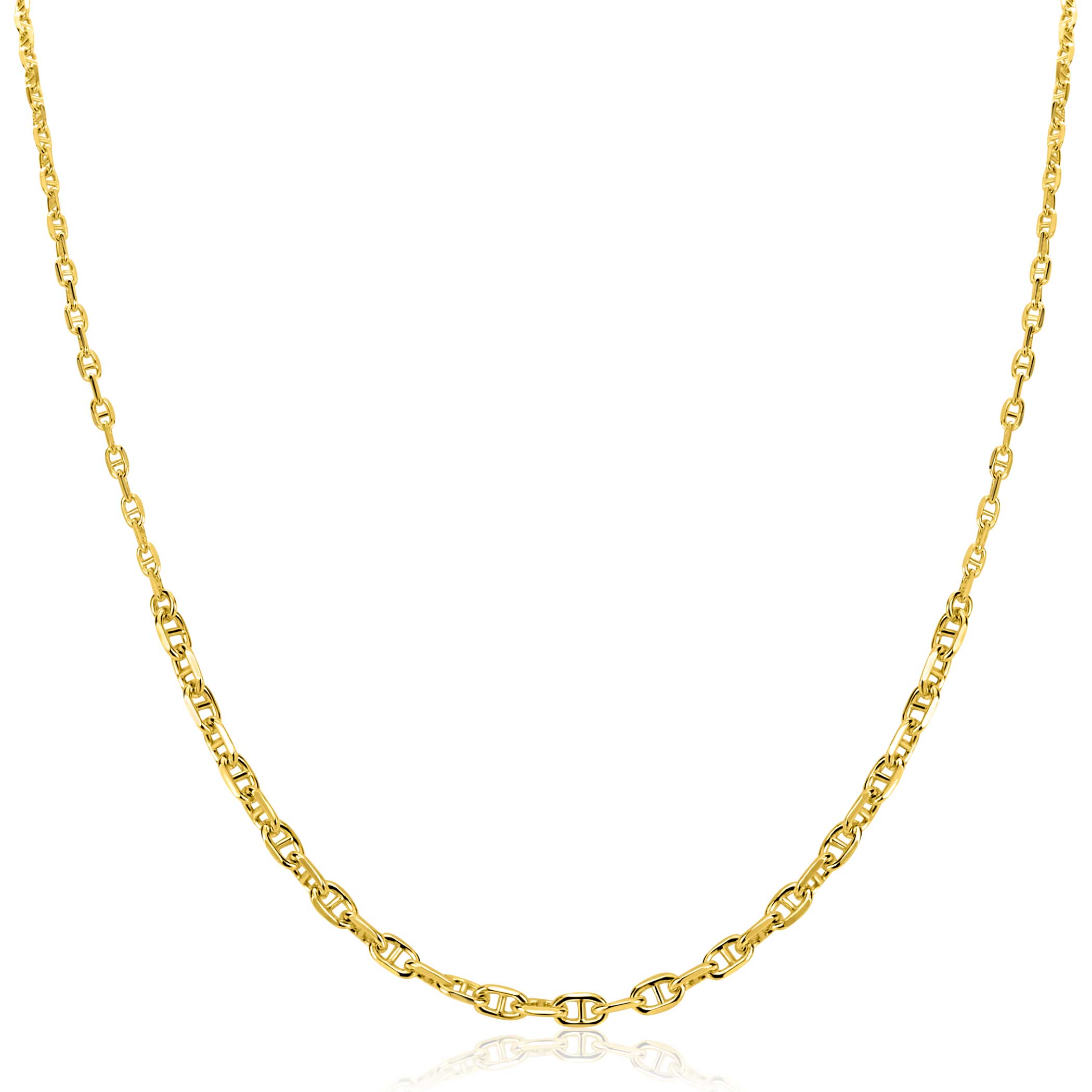 ZINZI goldplated zilveren ketting 45cm met aflopende marineschakels ZIC2762G