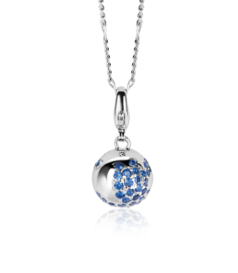 Zinzi zilveren bedel wereldbol 13mm bezet met blauw spinel, met sluiting CHARMS619