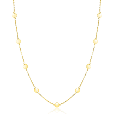ZINZI Gold 14 krt gouden ketting met subtiele jasseron schakels en negen ronde gladde plaatjes 5mm breed 42-45cm ZGC503
