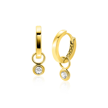 ZINZI Gold 14 karaat gouden oorbedels met ronde witte zirconia ZGCH560 (zonder oorringen)

