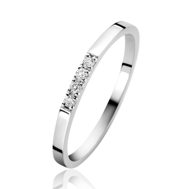ZINZI Gold 14 krt witgouden ring (1,7mm breed) bezet met vier witte zirkonia's ZGR407WC