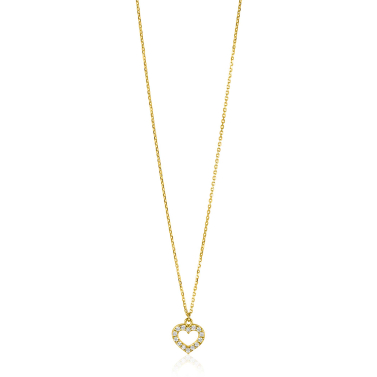 ZINZI Gold 14 krt gouden anker ketting met sierlijk open hartje (7mm), bezet met witte zirconia's 40-42,5cm ZGC450
