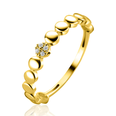ZINZI Gold 14 krt gouden ring (3mm breed) gladde rondjes, middelste bezet met witte zirkonia's ZGR540C