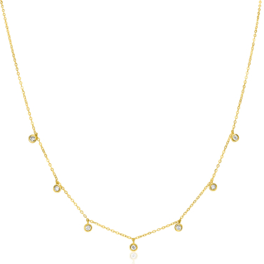 ZINZI Gold 14 krt gouden anker ketting met zeven ronde hangertjes, bezet met witte zirconia's 40-43cm ZGC451
