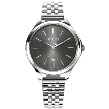 ZINZI Classy horloge 34mm grijze wijzerplaat stalen kast en band, datum ziw1024
