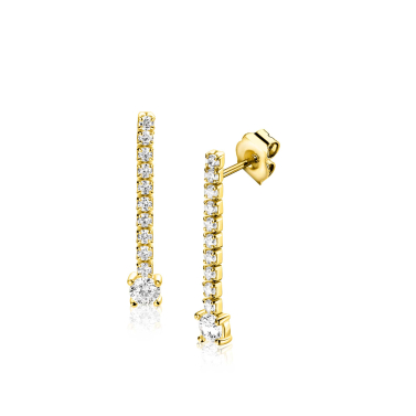 26mm ZINZI gold plated zilveren tennis oorstekers met een rijzetting witte zirkonia's in verschillende grootte ZIO2894Y