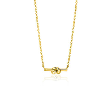 ZINZI gold plated zilveren schakel ketting met staafje en trendy knoop 45-48cm ZIC-BF115G
