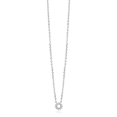 ZINZI zilveren ketting met ronde hanger (8mm) bezet met witte zirkonia’s in verfijnde chatonzetting 42-45cm ZIC2870