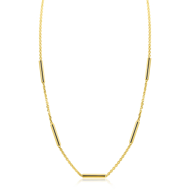 ZINZI gold plated zilveren schakelketting 45cm met vijf gladde ronde staafjes ZIC2800G