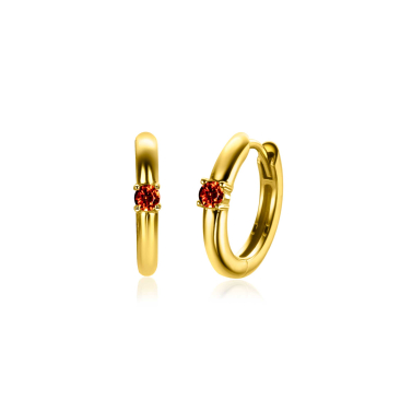 JANUARI oorringen 13mm gold plated met geboortesteen rood granaat zirconia
