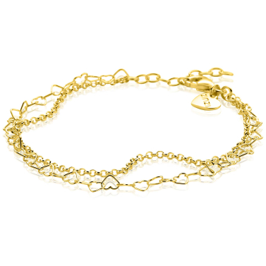 ZINZI gold plated zilveren dubbele armband met open hartjes schakels ZIA2775G
