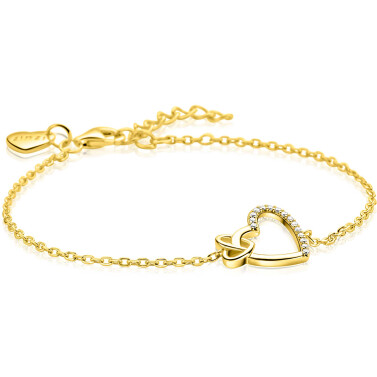 ZINZI gold plated zilveren armband met twee sierlijke harten die met elkaar verbonden zijn, ook bezet met witte zirkonia's 17-20cm ZIA2874Y