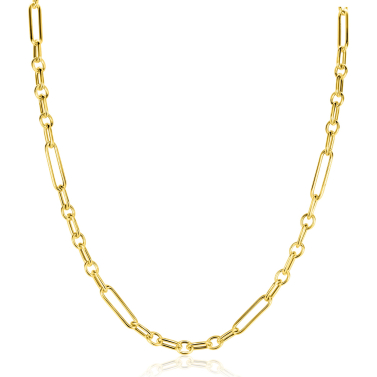 ZINZI gold plated zilveren schakelketting 45cm met opvallende rechthoekige, ovale en ronde schakels ZIC2784G
