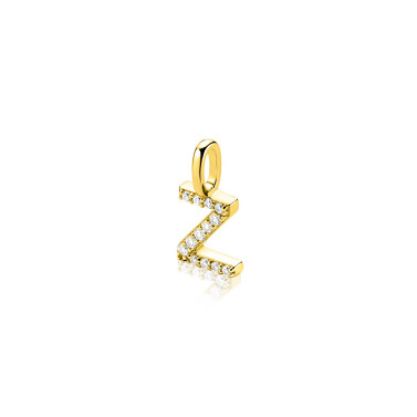 ZINZI gold plated zilveren letter hanger Z bezet met witte zirkonia's ZIH2828-Z (zonder ketting)