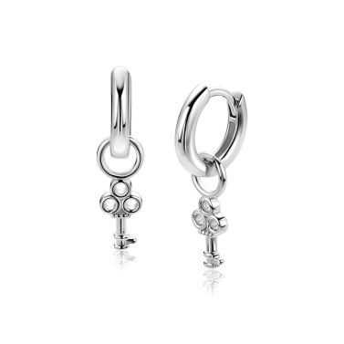 8mm ZINZI zilveren oorbedels met sierlijke miniatuur sleutel ZICH2824 (zonder oorringen)