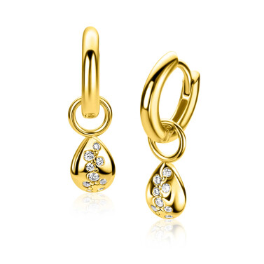 6mm ZINZI gold plated zilveren oorbedels in druppelvorm speels bezet met witte zirkonia's ZICH2871 (zonder oorringen)