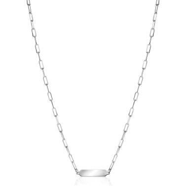 ZINZI zilveren ketting met paperclip-schakels en glanzend rechthoekig plaatje om te graveren 42-45cm ZIC2530