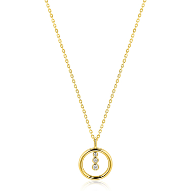 ZINZI gold plated zilveren ketting 45cm met ronde hanger en drie fonkelende witte zirkonia's ZIC2820Y