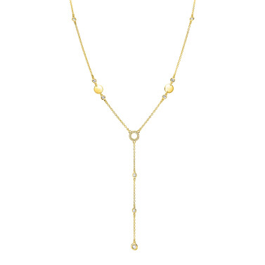 ZINZI gold plated zilveren Y-collier 45cm met glimmende ronde elementen en bezet met fonkelende witte zirkonia's ZIC2909