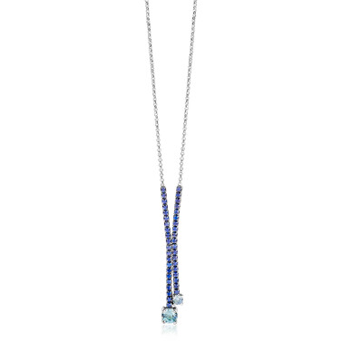ZINZI zilveren Y-collier 45cm met luxe tennislook en saffierblauwe zirkonia's in rijzetting met twee grotere lichtblauwe zirkonia's ZIC2894B