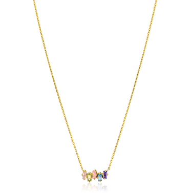 ZINZI gold plated zilveren ketting met multi-color rechthoekige kleurstenen 42-45cm ZIC2739