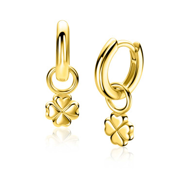 6mm ZINZI gold plated zilveren oorbedels in gladde klaver vier vorm ZICH2884G (zonder oorringen)