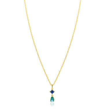 ZINZI gold plated zilveren ketting 42-45cm met luxe peervormige turquoise hanger en blauwe ruitvorm ZIC2745