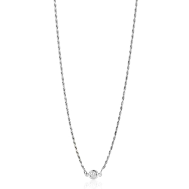 ZINZI zilveren koord ketting bezet met een ronde witte zirconia 40-45cm ZIC2461