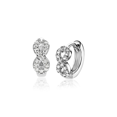 12,5mm ZINZI zilveren oorringen met Infinity-symbool bezet met zirkonia’s en luxe klapsluiting ZIO2790