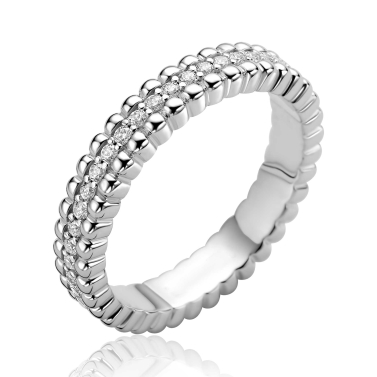 ZINZI zilveren multi-look ring met speelse structuur en een rij witte zirkonia's als middenbaan ZIR2834C