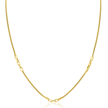 ZINZI gold plated zilveren popcorn schakelketting 45-48cm met drie paperclip schakelaccenten ZIC2709G