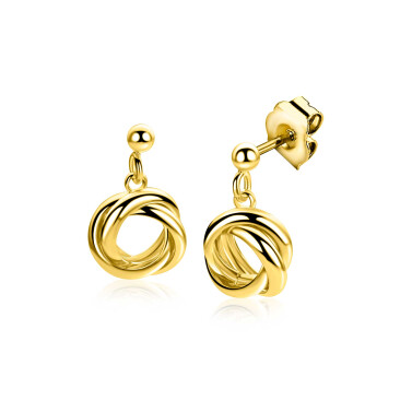 17mm ZINZI gold plated zilveren oorstekers met drie verbonden ringen (knoop-stijl) ZIO2890G