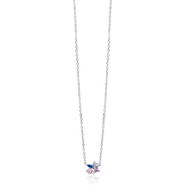 ZINZI zilveren ketting met speelse hanger (8mm) bezet met een mooie combinatie van witte, roze, paarse en blauwe kleurstenen in verschillende slijpvormen 42-45cm ZIC2866