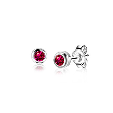 JULI oorknoppen 4mm zilver met geboortesteen rood robijn zirconia
