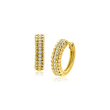 16,5mm ZINZI goldplated zilveren oorringen met speelse structuur en een rij witte zirkonia's in het midden, luxe klapsluiting ZIO2834Y