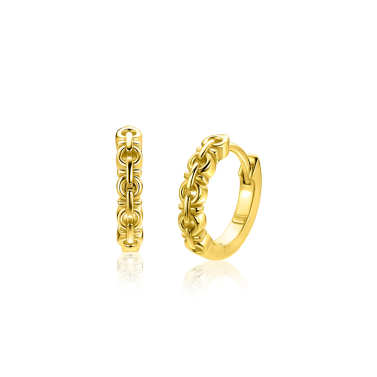15mm ZINZI goldplated zilveren oorringen met fantasie schakels, 3mm buisdikte en luxe klapsluiting ZIO2802