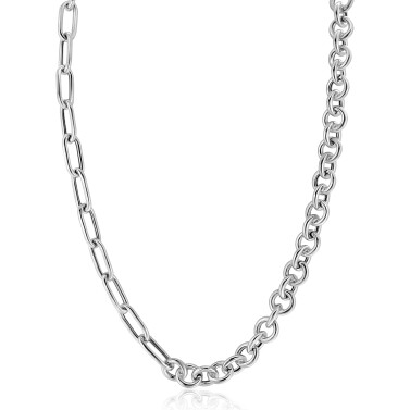 ZINZI zilveren ketting 45cm met twee stoere schakels gecombineerd: jasseron en ovale schakels (8,5mm breed) ZIC2477