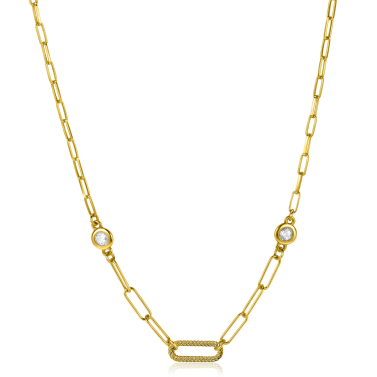 ZINZI zilveren collier extra 14K geel verguld paperclip schakel met witte ronde zirconia's 42-45cm ZIC2264G